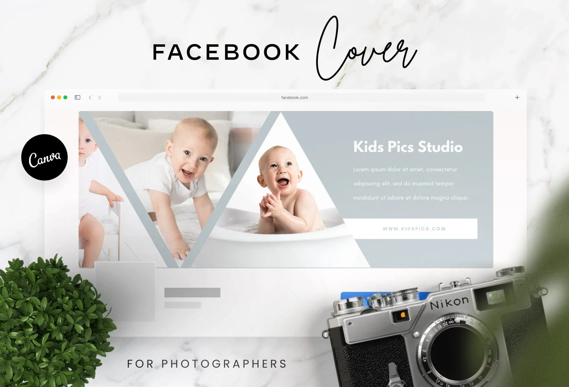 Kids Pics Studio Facebook Cover for Photographers Editable Canva Template