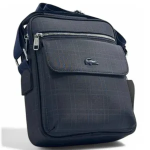 Lacoste Men's Plaid Crossbody Bag with Embossed Crocodile Logo