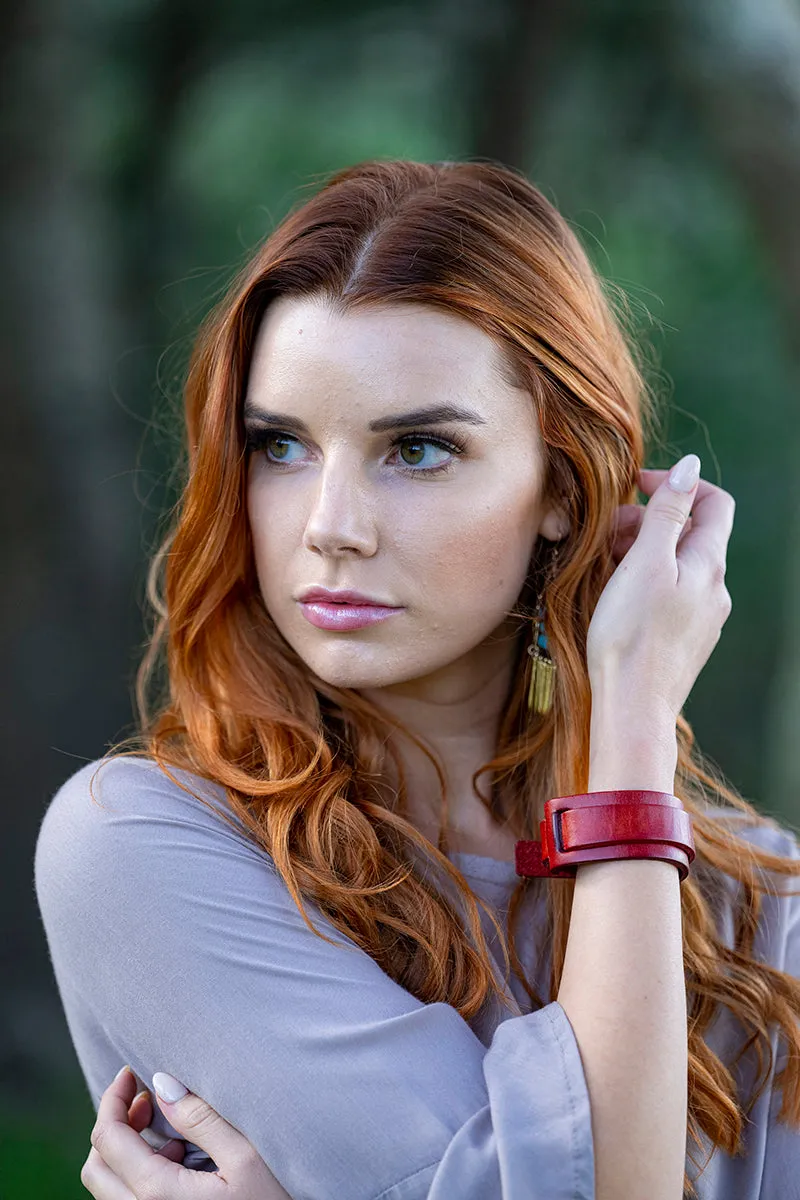 Leather Strap Bracelet- Red - SA401