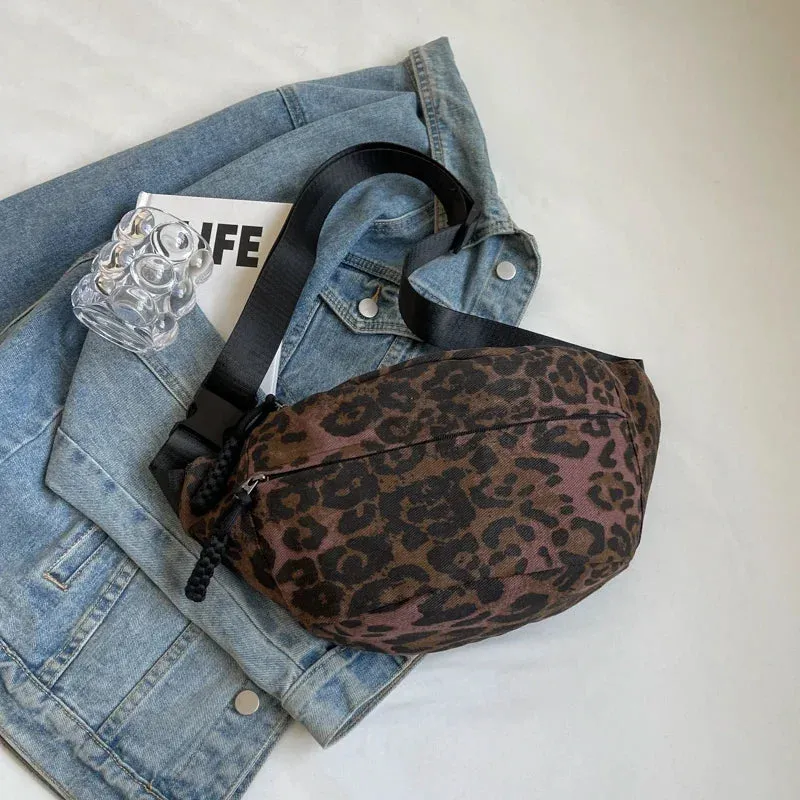 Leopard Print Chest Bags for Women Canvas Large Capacity Shoulder Crossbody Bag Latest Waist Fanny Pack Designer Bags
