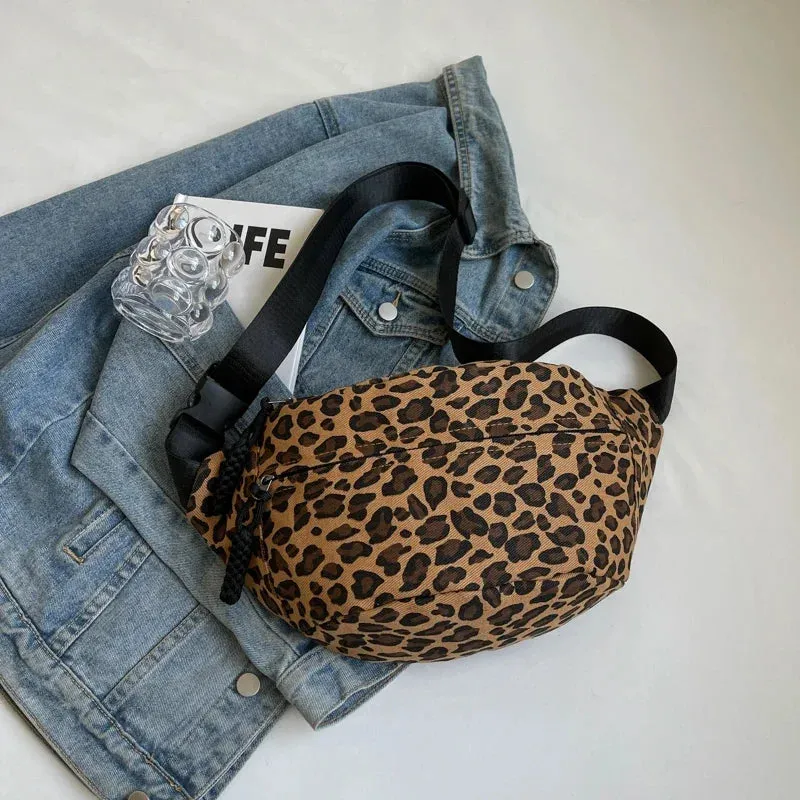 Leopard Print Chest Bags for Women Canvas Large Capacity Shoulder Crossbody Bag Latest Waist Fanny Pack Designer Bags