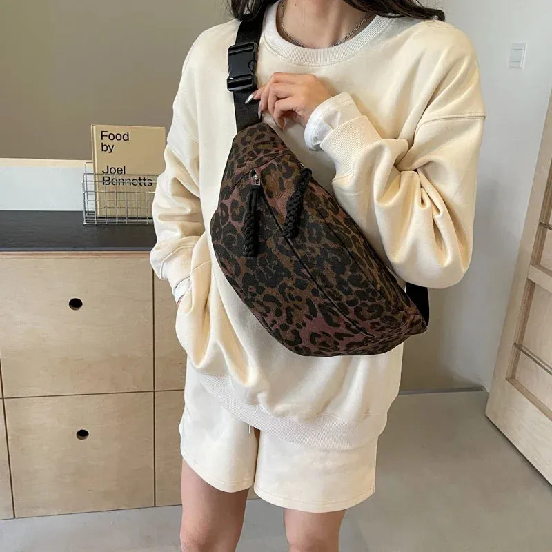 Leopard Print Chest Bags for Women Canvas Large Capacity Shoulder Crossbody Bag Latest Waist Fanny Pack Designer Bags