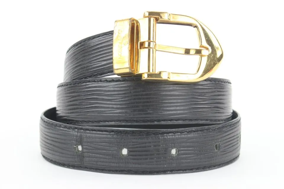 Louis Vuitton 85/34 Black Epi Leather Ceinture Belt Gold Buckle 6lvs17