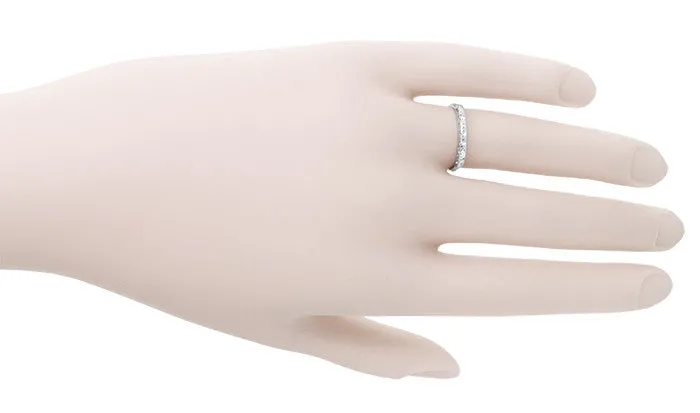 Maeve Mid Century Modern Narrow Straightline 5 Diamond Vintage Wedding Band in Platinum