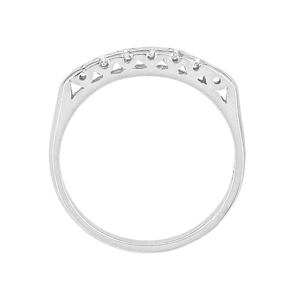 Maeve Mid Century Modern Narrow Straightline 5 Diamond Vintage Wedding Band in Platinum