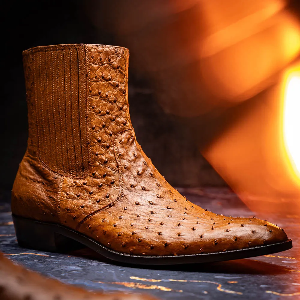 Marco Di Milano Giorgio in Brandy Ostrich Chelsea Boots
