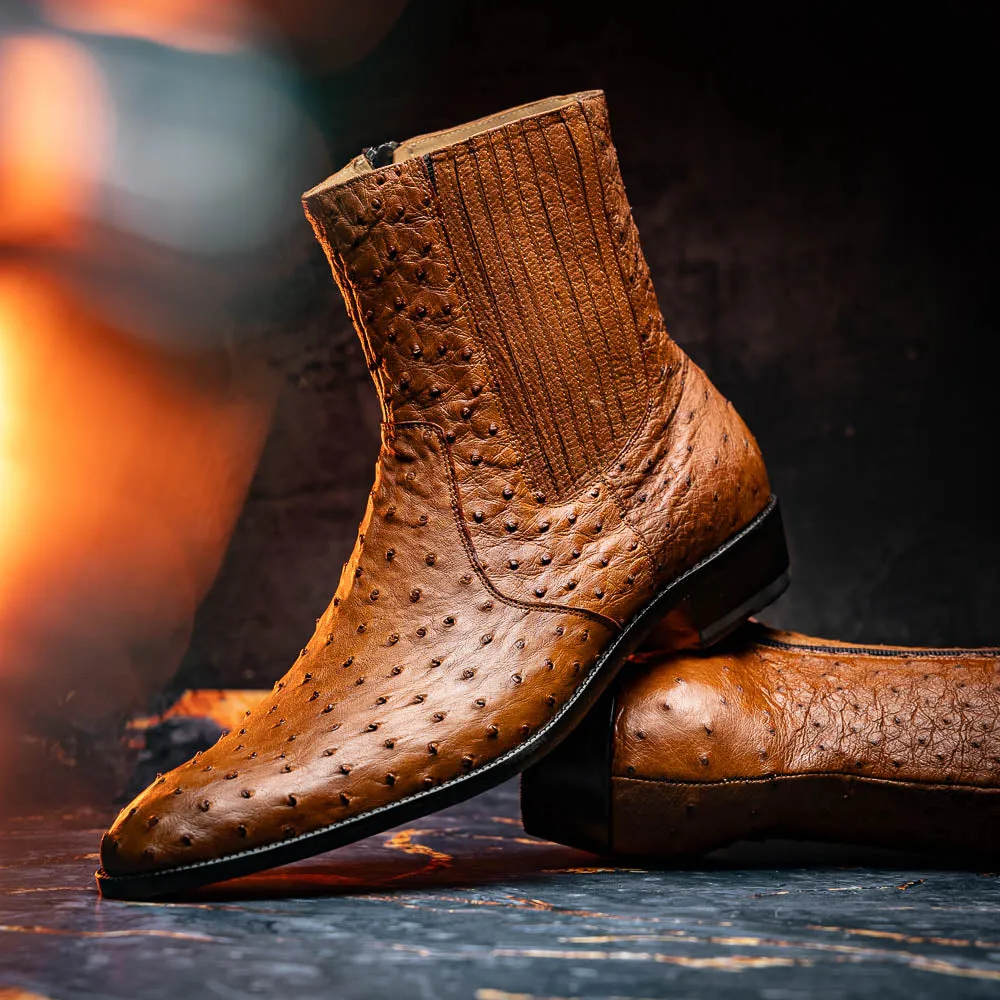 Marco Di Milano Giorgio in Brandy Ostrich Chelsea Boots