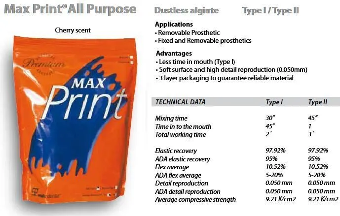Max Print All Purpose- Alginate Impression Material - Regular Set, 10 - 1lb bags.