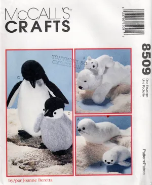 McCall's 8509 Soft Toys Mother & Baby Seal Penguin & Polar Bear 1990s Vintage Sewing Pattern UNCUT Factory Folded