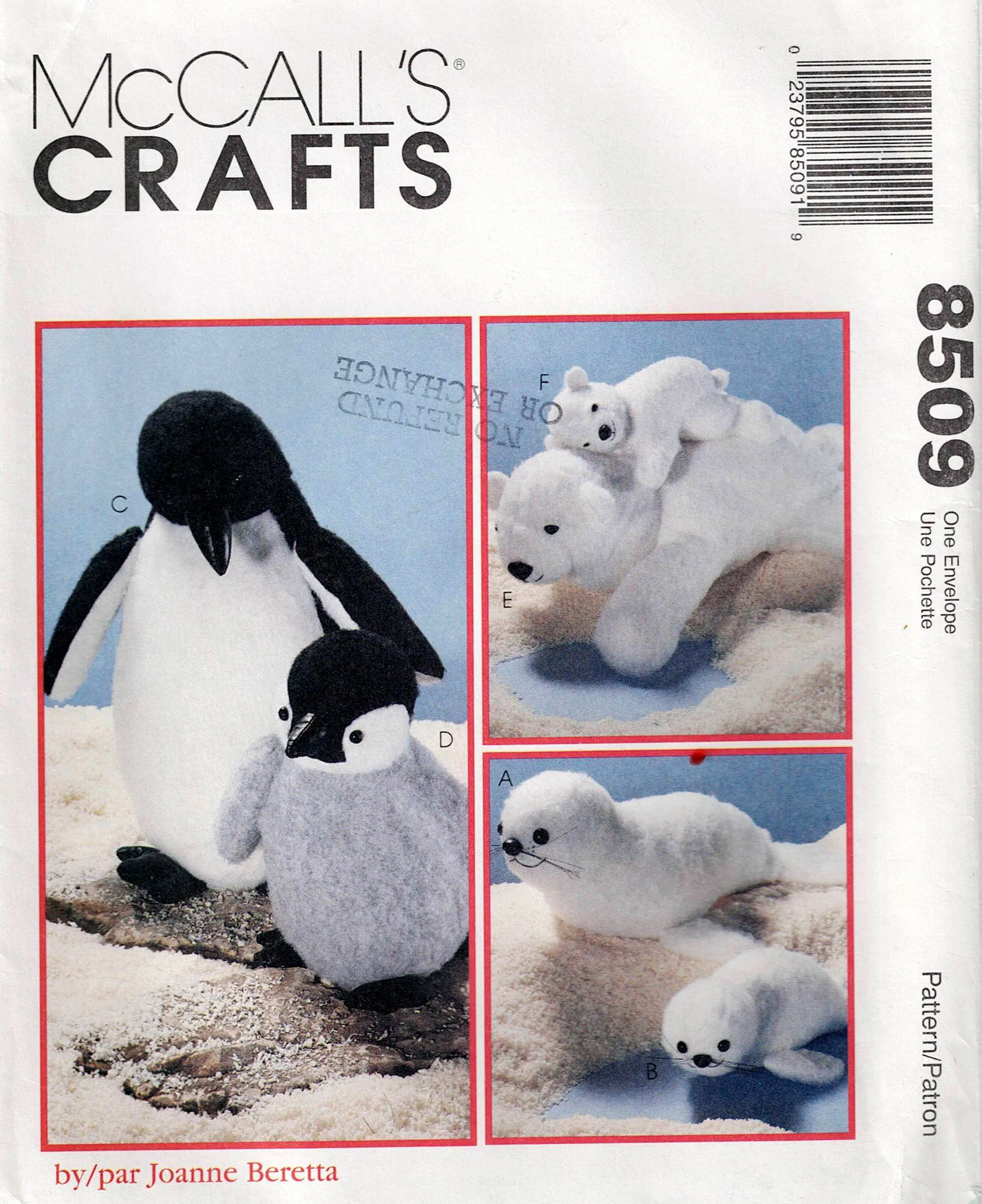 McCall's 8509 Soft Toys Mother & Baby Seal Penguin & Polar Bear 1990s Vintage Sewing Pattern UNCUT Factory Folded