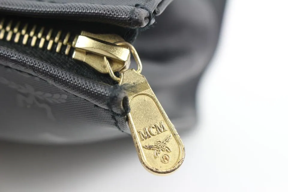 MCM Black Monogram Visetos Logo Toiletry Pouch Make Up Case Clutch 118m35