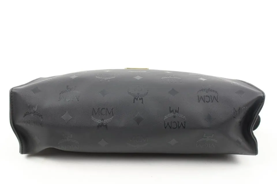 MCM Black Monogram Visetos Logo Toiletry Pouch Make Up Case Clutch 118m35