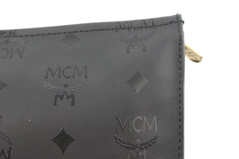MCM Black Monogram Visetos Logo Toiletry Pouch Make Up Case Clutch 118m35