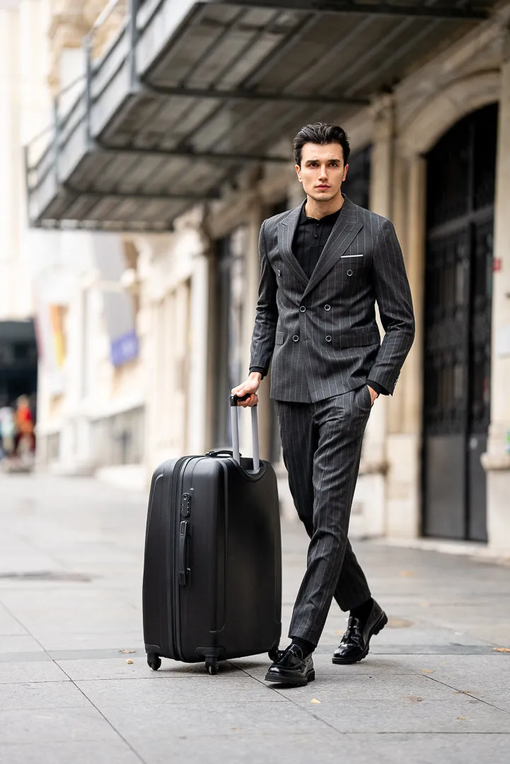 Men's Black Striped Double Breasted Slim Fit Suit