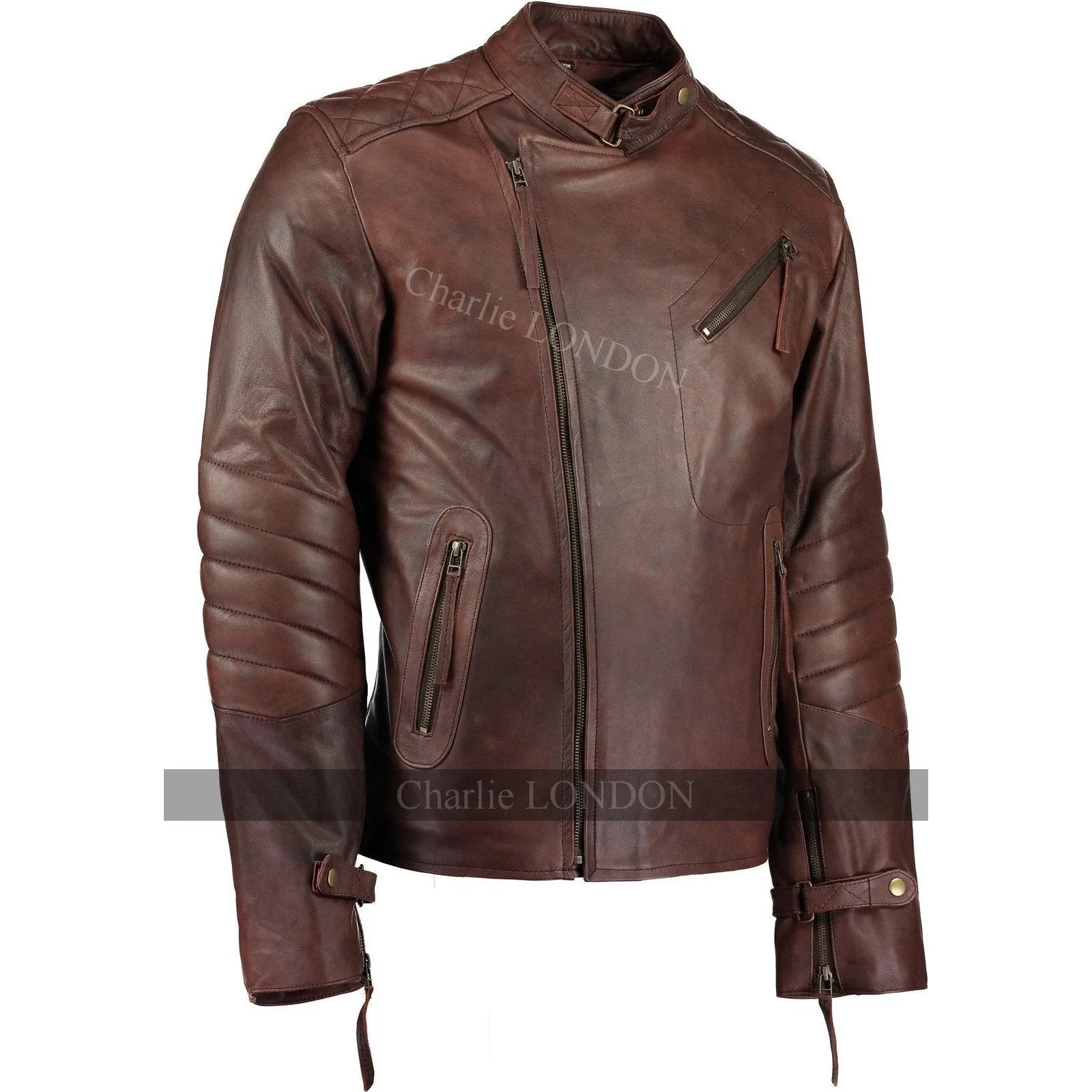 Mens Kendal Vintage Brown David Beckham Leather Jacket