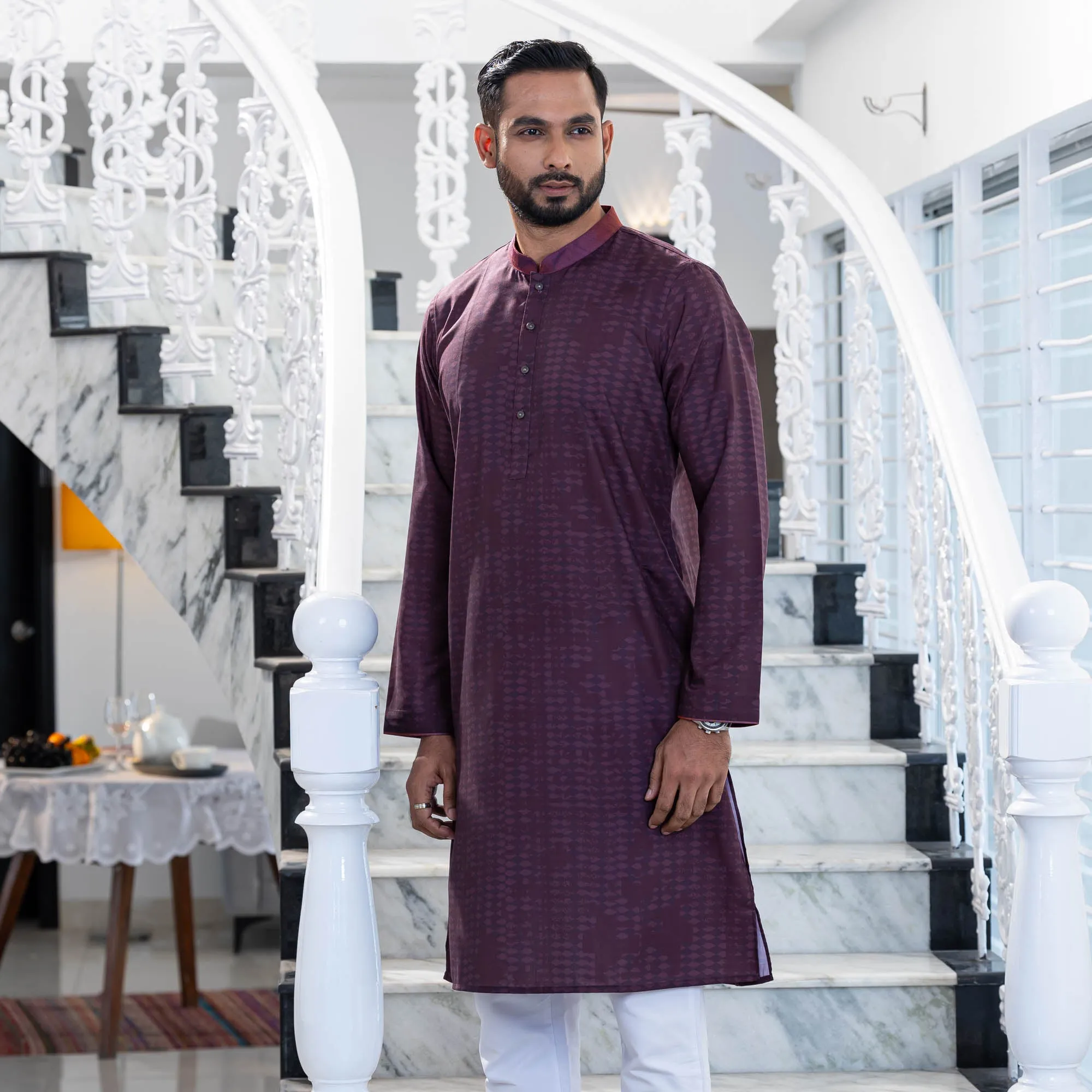 Mens Maroon Digital Panjabi