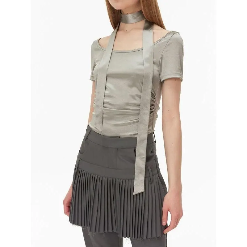 Metallic Silver Pleated Tank Top