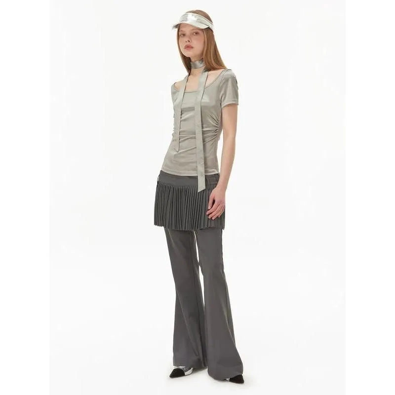 Metallic Silver Pleated Tank Top