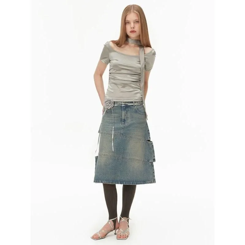 Metallic Silver Pleated Tank Top