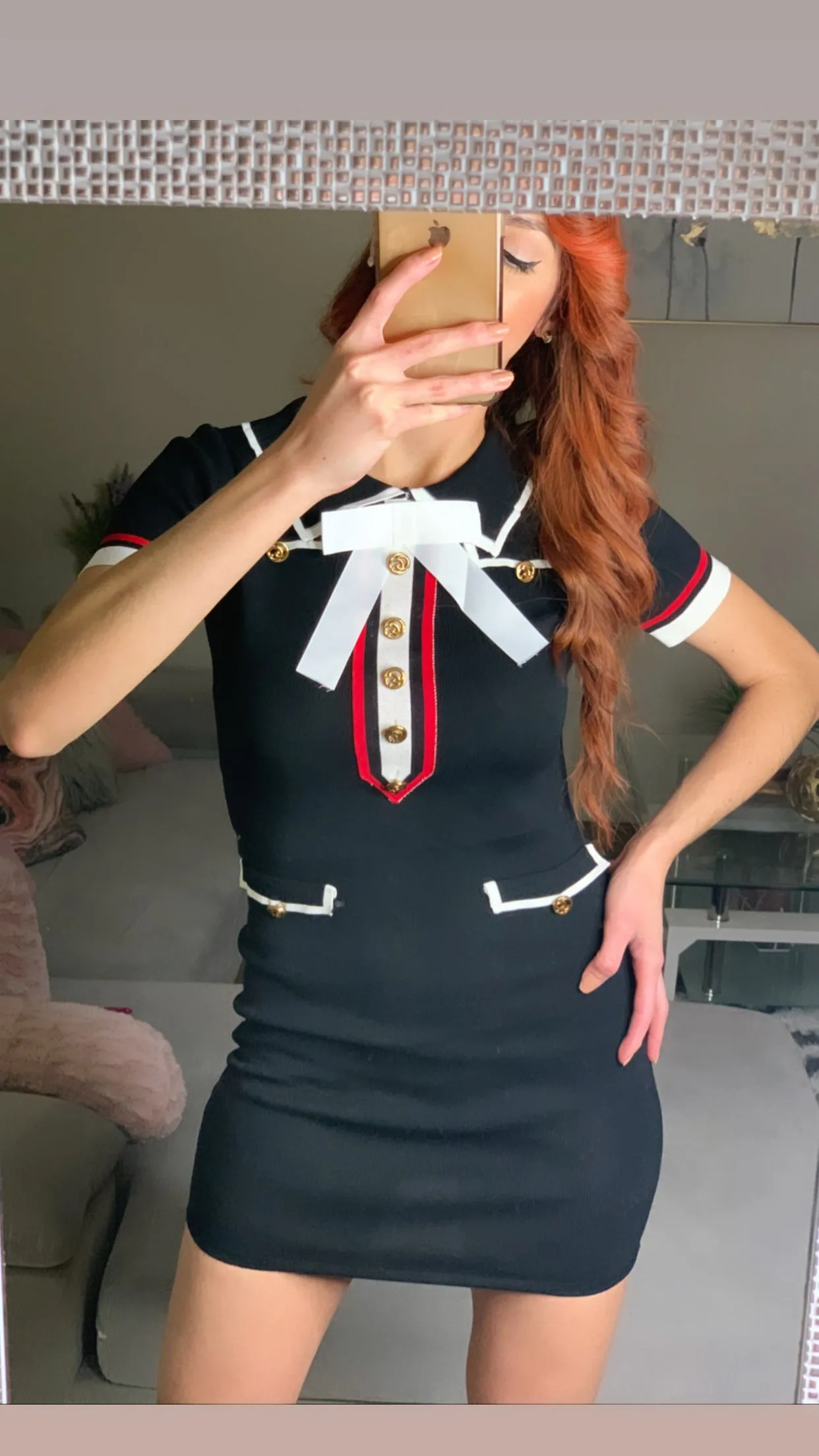 Mini Dress Featuring Collar and Ribbon Accent