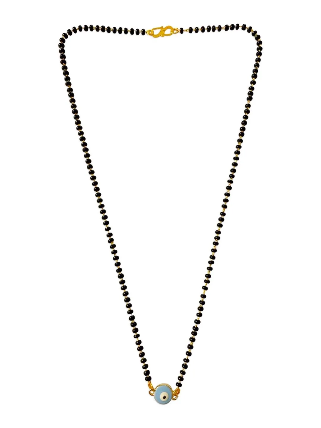 Modern Short Mangalsutra Designs Mini Evil Eye Pendant Simple Black Beads Chain