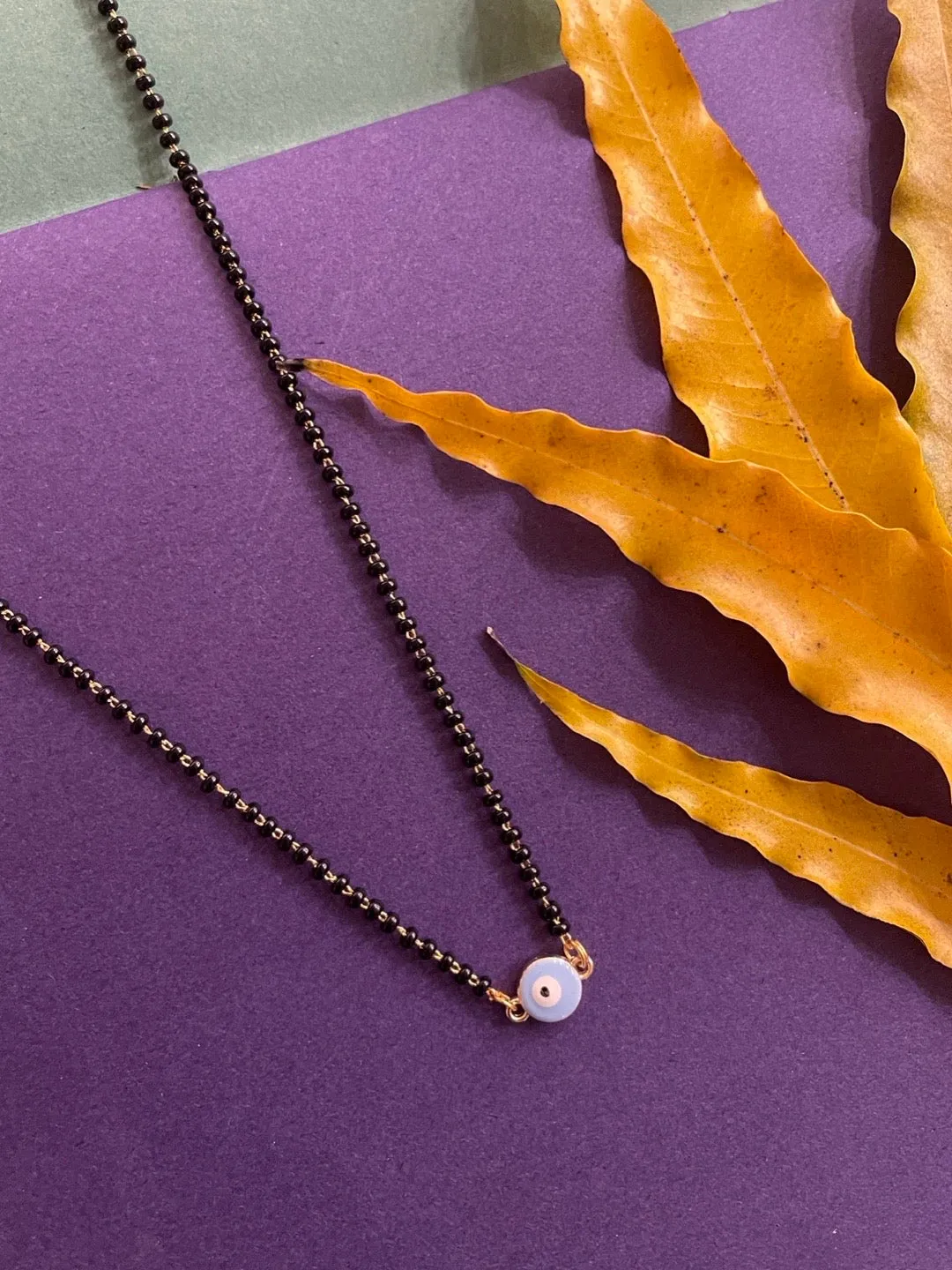Modern Short Mangalsutra Designs Mini Evil Eye Pendant Simple Black Beads Chain