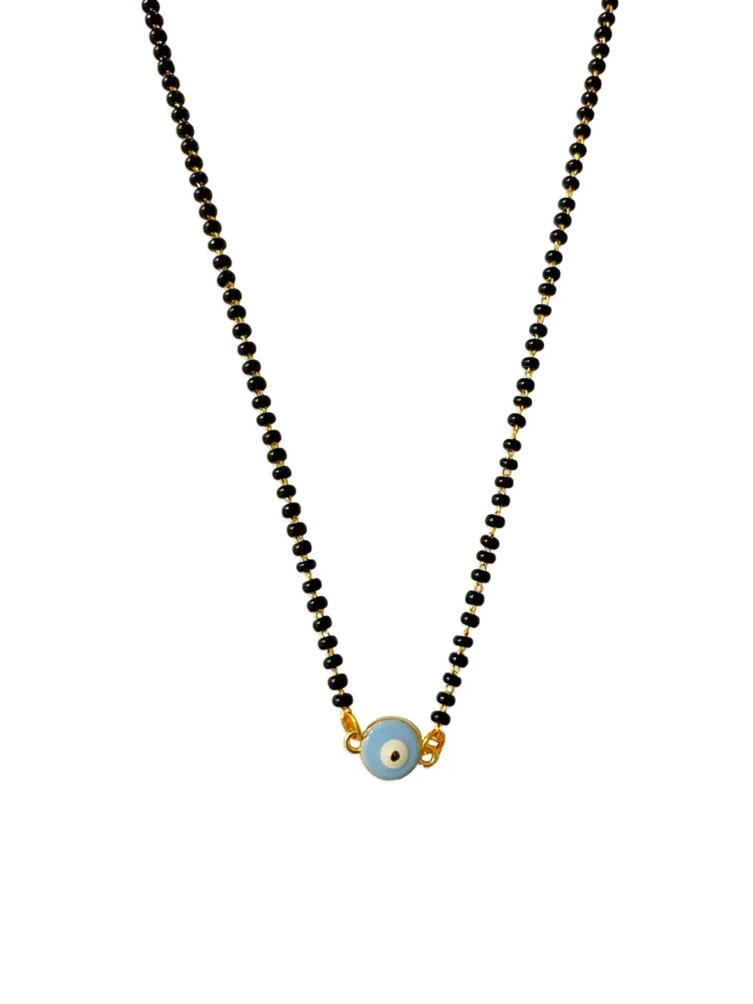 Modern Short Mangalsutra Designs Mini Evil Eye Pendant Simple Black Beads Chain