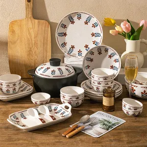 Modern SweetHome Retro Floral Tableware - Striped Square Plate 8 Inch