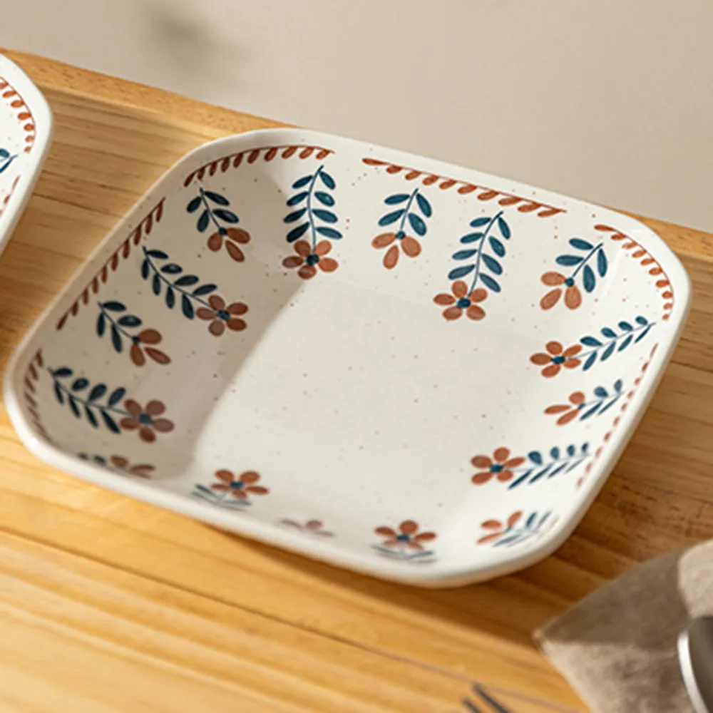 Modern SweetHome Retro Floral Tableware - Striped Square Plate 8 Inch