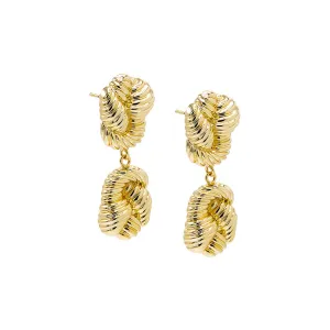 Multi Ridged Fluid Gold Drop Stud Earring