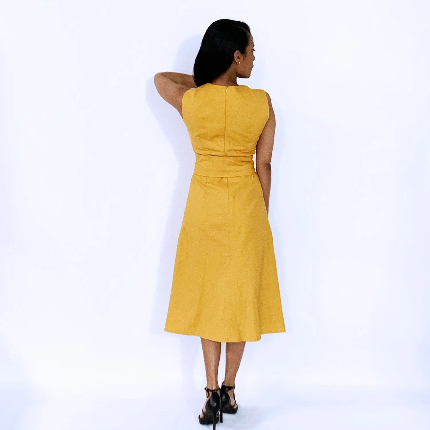 Mustard Yellow Sleeveless A Skirt Dress | ALPHONSINA