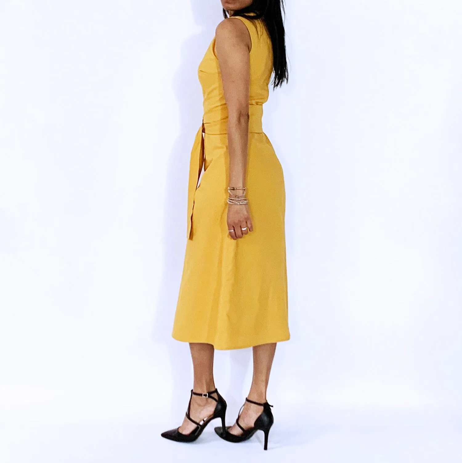 Mustard Yellow Sleeveless A Skirt Dress | ALPHONSINA