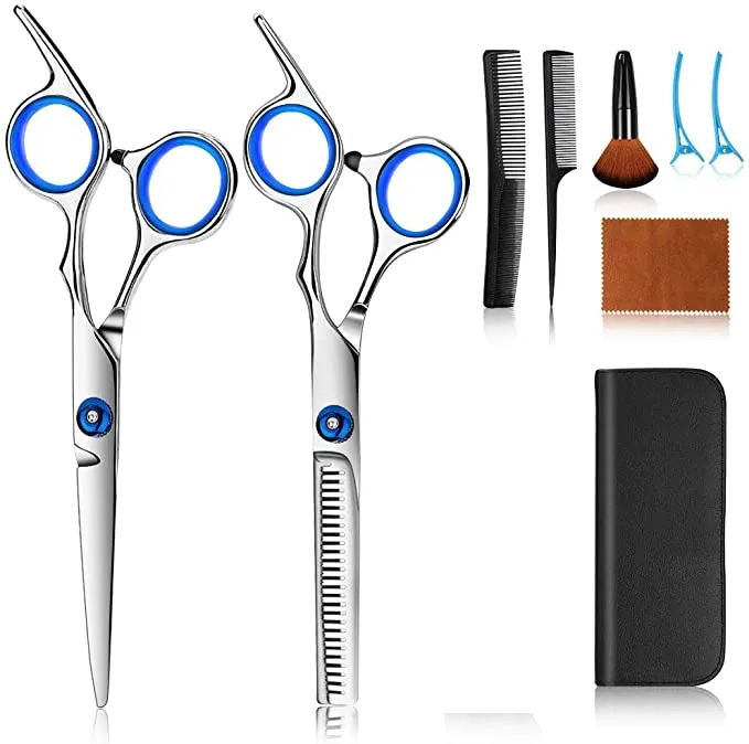 New Hair Cutting Scissors Kits, 9 Pcs Stainless Steel Hairdressing Shears Set Professional Thinning Scissors For Barber/Salon/Home/Men/Women/Kids/Adults