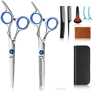 New Hair Cutting Scissors Kits, 9 Pcs Stainless Steel Hairdressing Shears Set Professional Thinning Scissors For Barber/Salon/Home/Men/Women/Kids/Adults