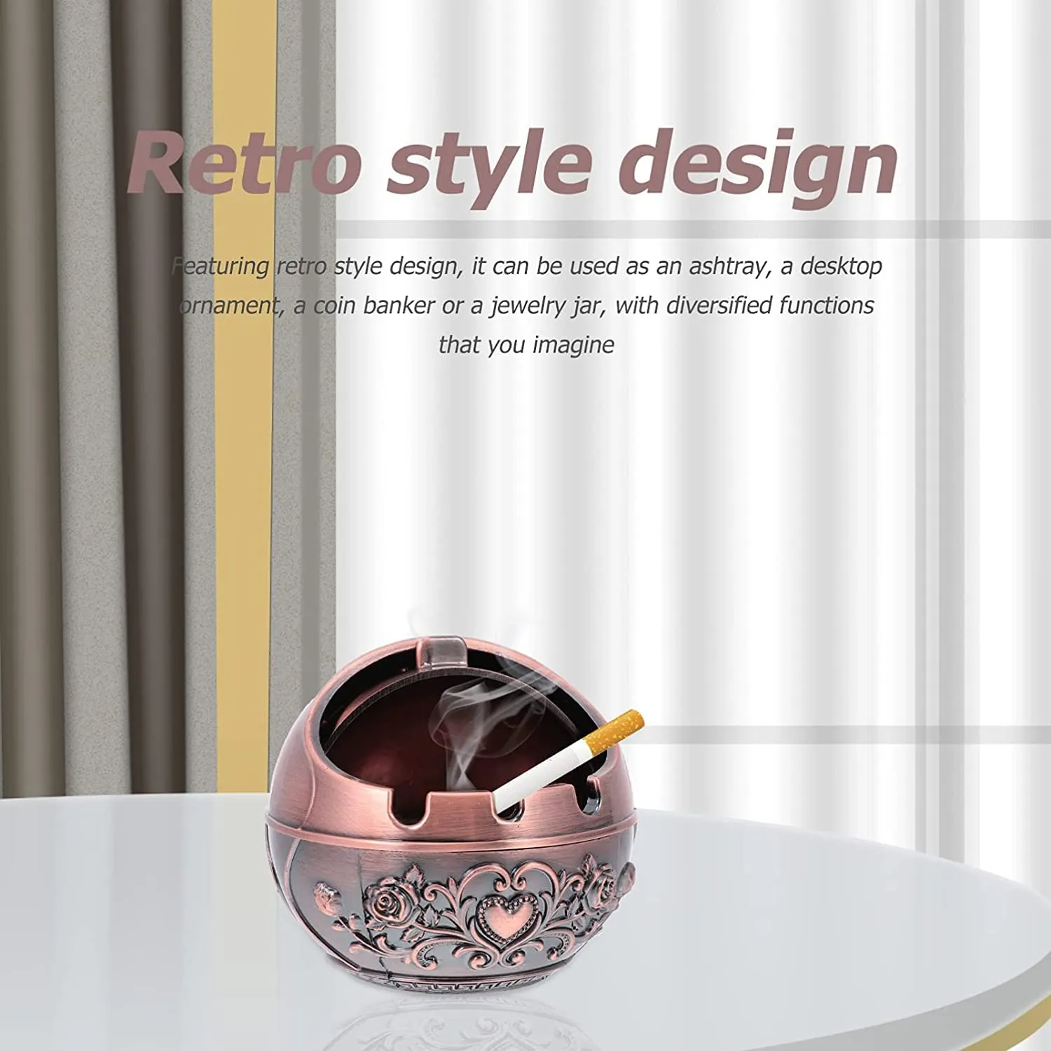 NYTRYD Ashtray Retro Ashtray Creative Personality Trend Household Living Room Anti Fly Ash Sealed Ashtray With Cover Light Luxury Ashtray