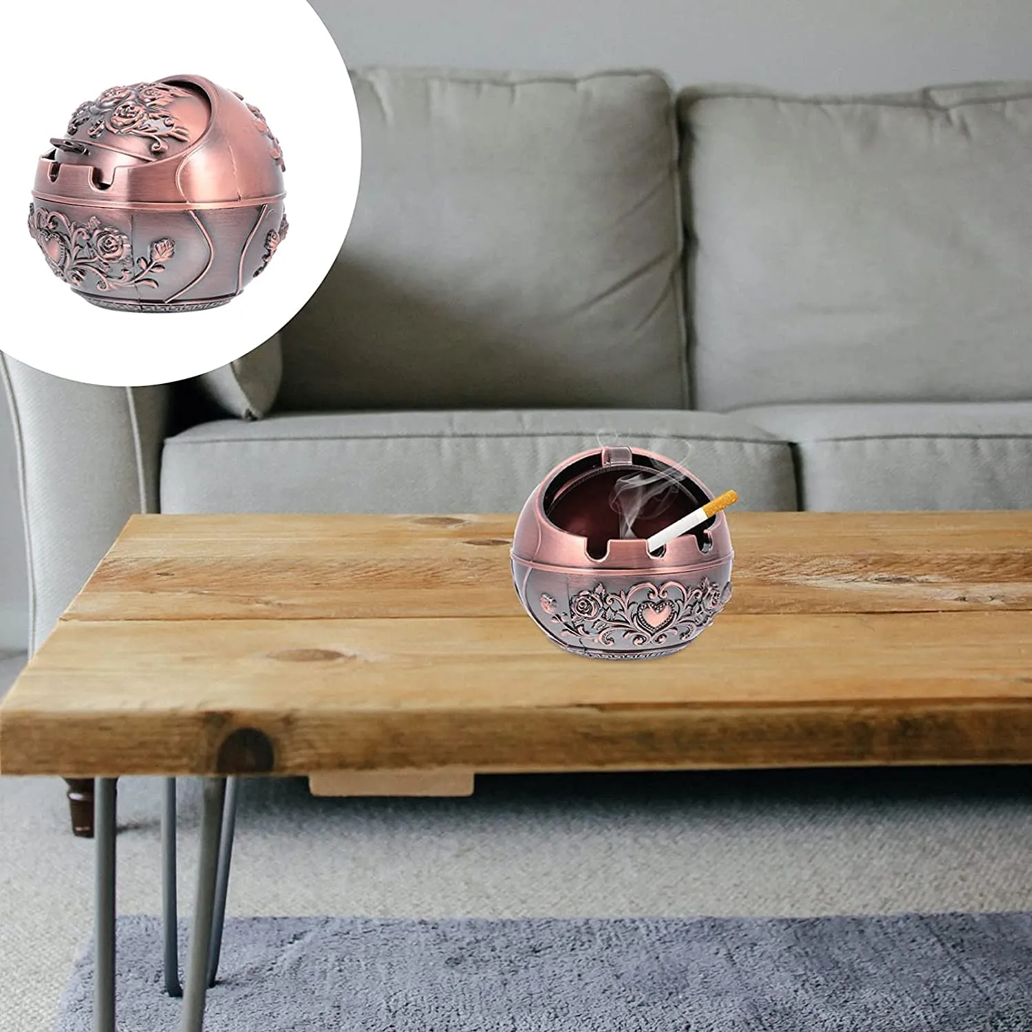 NYTRYD Ashtray Retro Ashtray Creative Personality Trend Household Living Room Anti Fly Ash Sealed Ashtray With Cover Light Luxury Ashtray