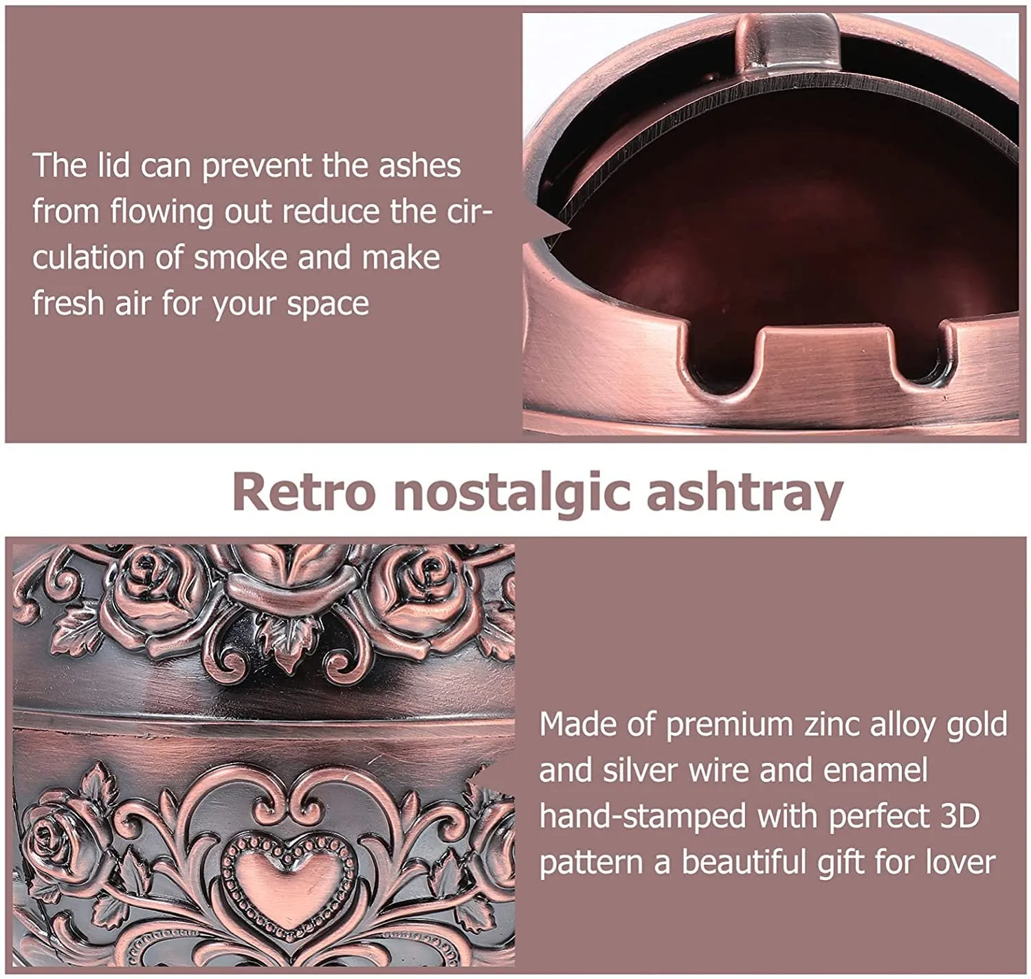 NYTRYD Ashtray Retro Ashtray Creative Personality Trend Household Living Room Anti Fly Ash Sealed Ashtray With Cover Light Luxury Ashtray