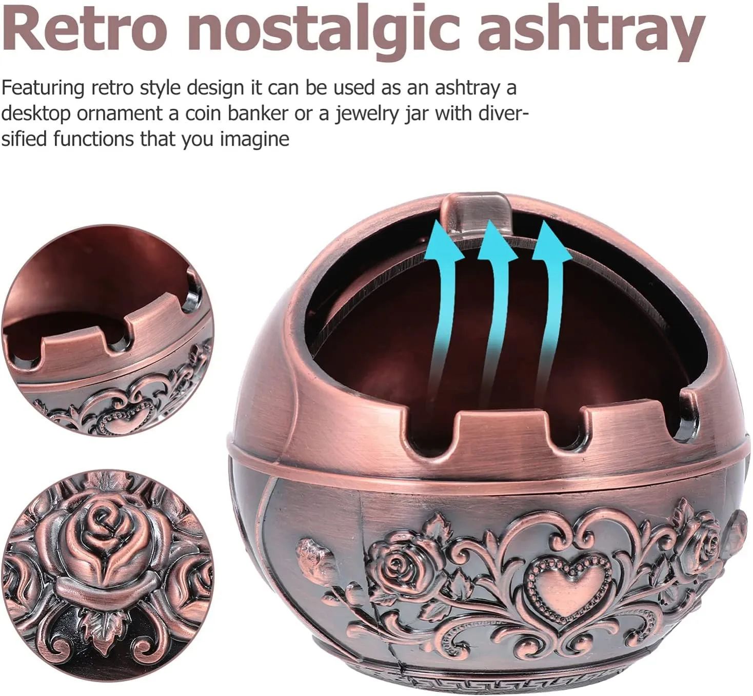 NYTRYD Retro Antique Cigarettes Ashtray Windproof With Lid,Ashtrays For Cigarettes,Cigarette Ash Holder Outdoor Indoor Patio Home Tabletop Decor Family indoor