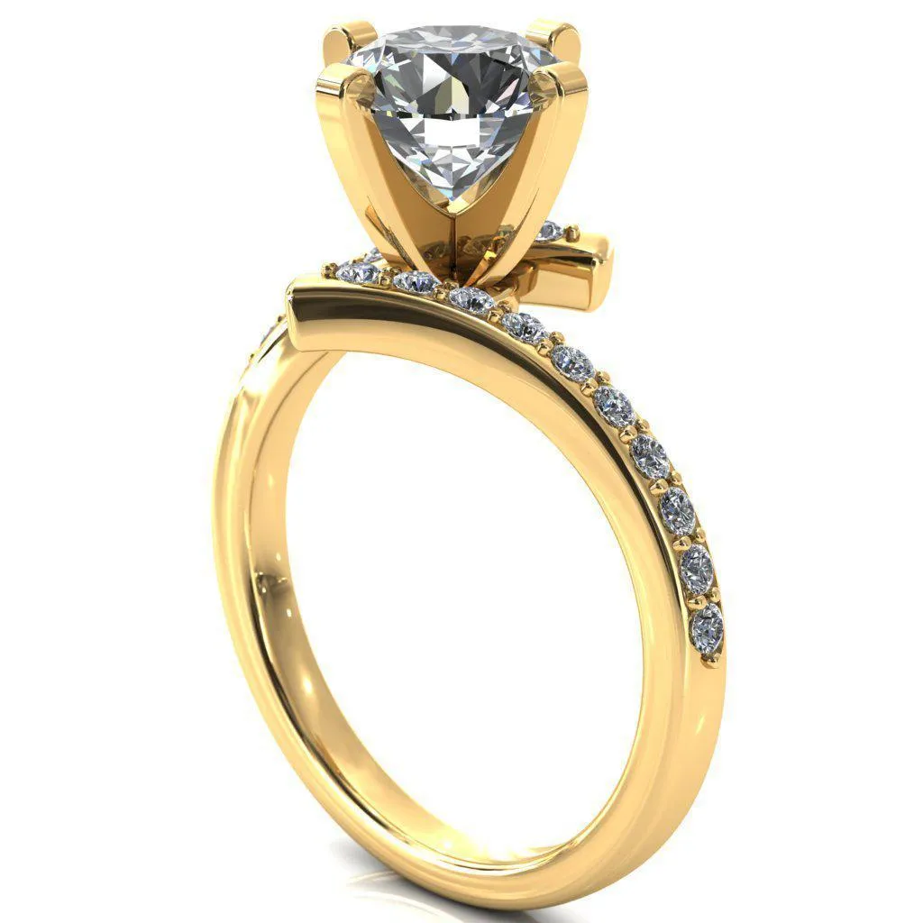 Orianna Round Center Stone 4 Prong 1/2 Eternity Bypass Shank Engagement Ring