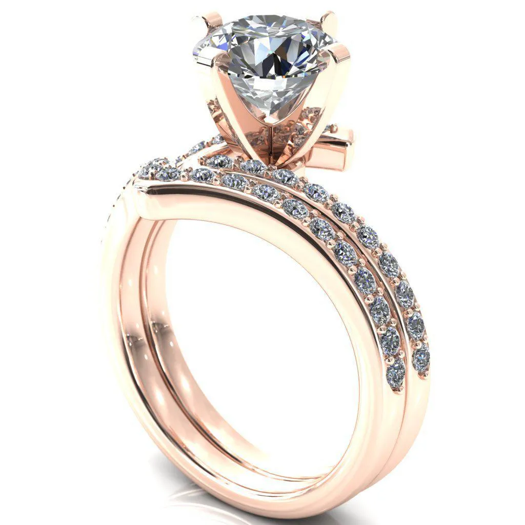 Orianna Round Center Stone 4 Prong 1/2 Eternity Bypass Shank Engagement Ring