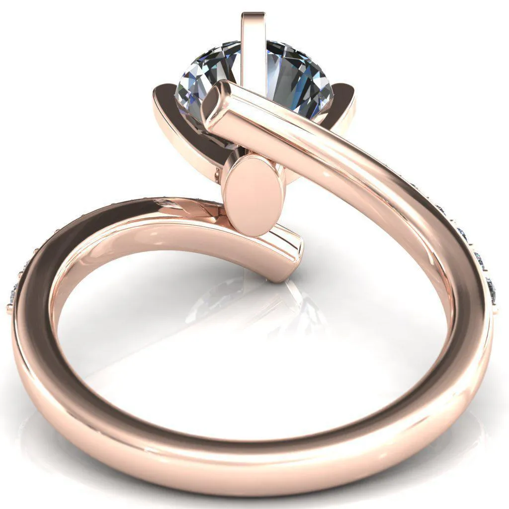 Orianna Round Center Stone 4 Prong 1/2 Eternity Bypass Shank Engagement Ring