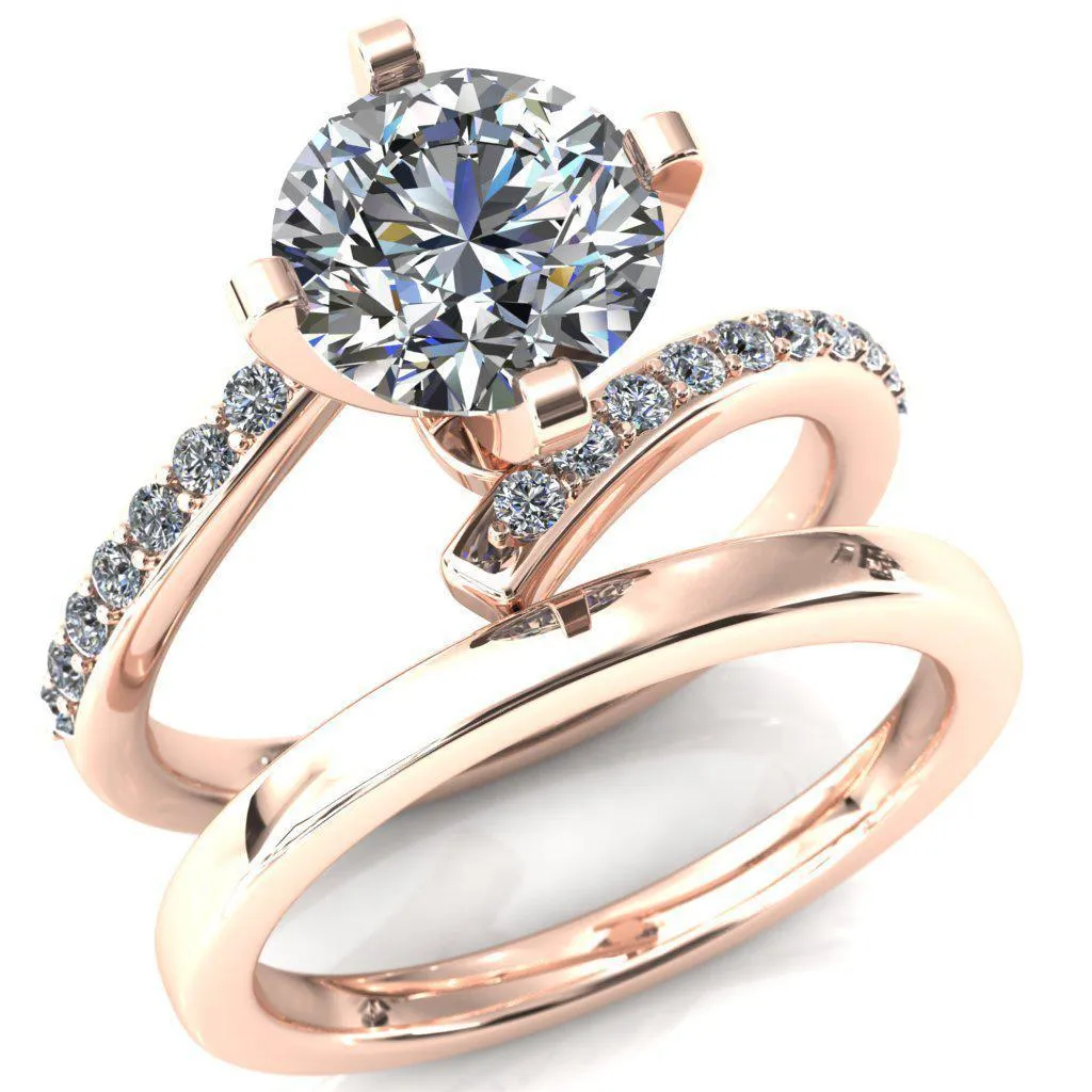 Orianna Round Center Stone 4 Prong 1/2 Eternity Bypass Shank Engagement Ring
