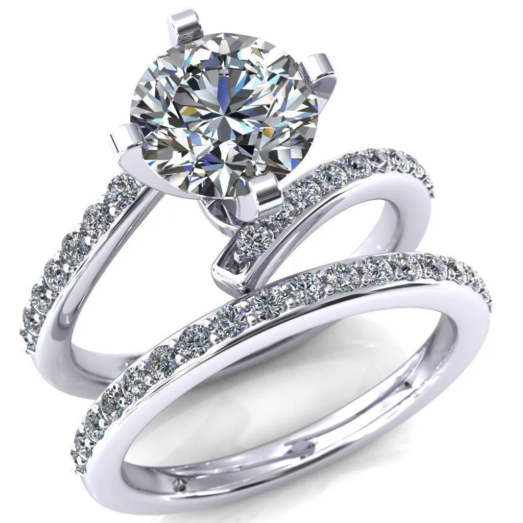 Orianna Round Center Stone 4 Prong 1/2 Eternity Bypass Shank Engagement Ring
