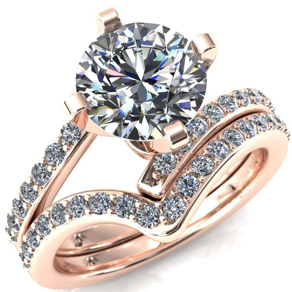Orianna Round Center Stone 4 Prong 1/2 Eternity Bypass Shank Engagement Ring