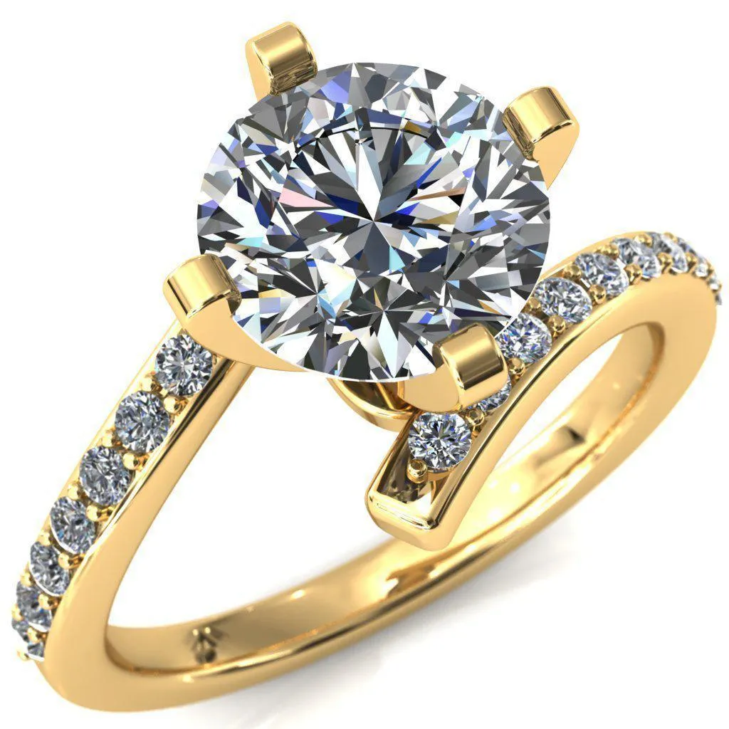Orianna Round Center Stone 4 Prong 1/2 Eternity Bypass Shank Engagement Ring