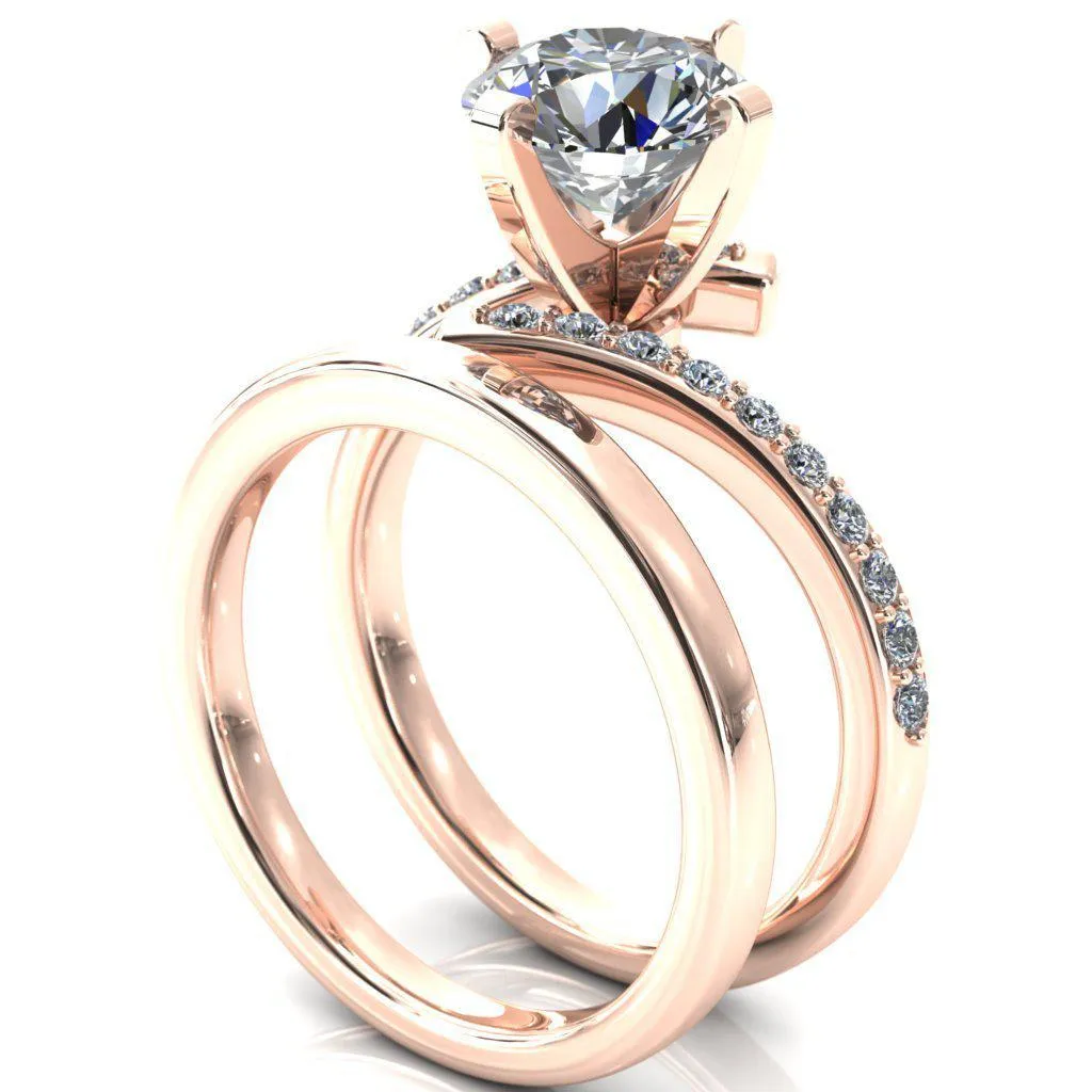 Orianna Round Center Stone 4 Prong 1/2 Eternity Bypass Shank Engagement Ring