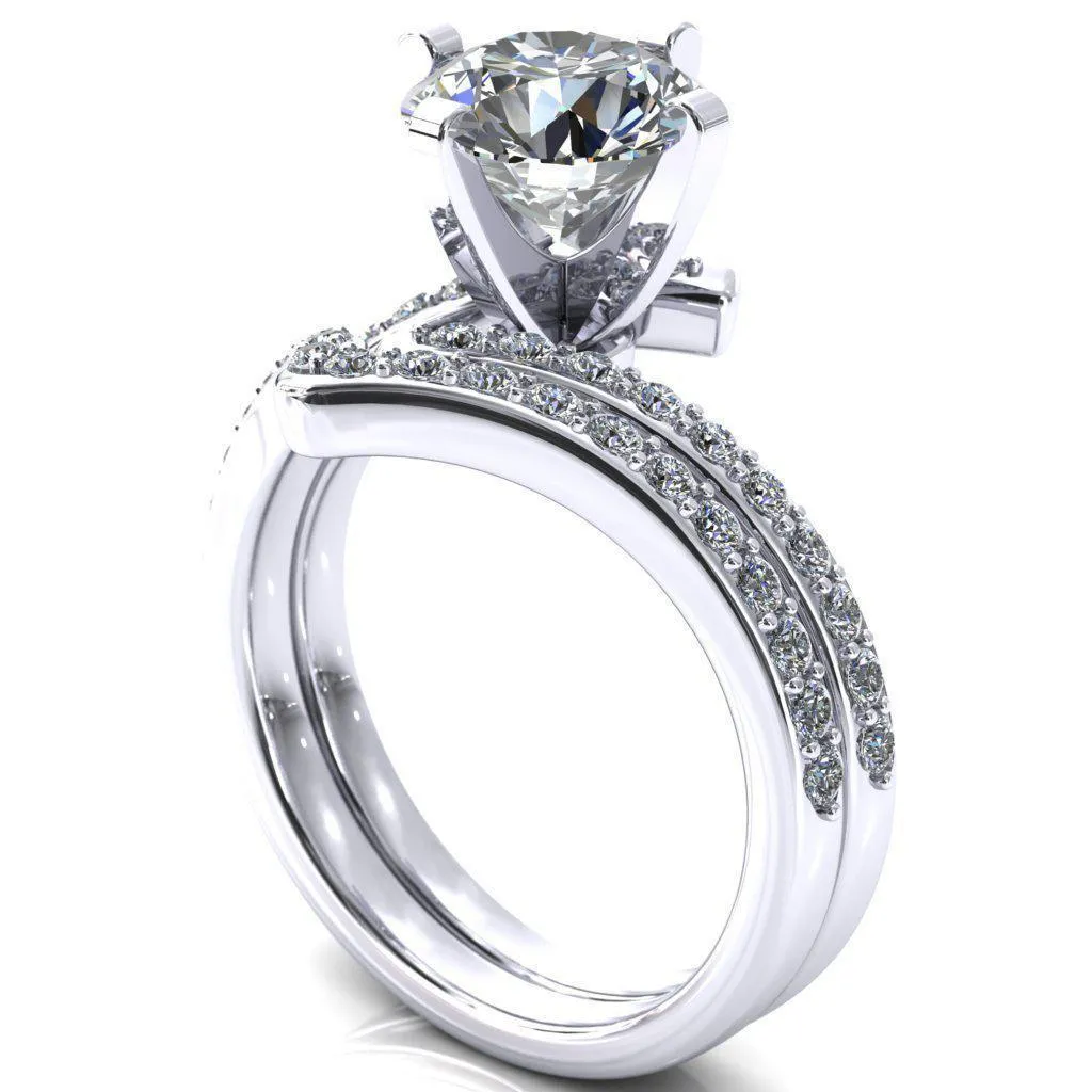 Orianna Round Center Stone 4 Prong 1/2 Eternity Bypass Shank Engagement Ring