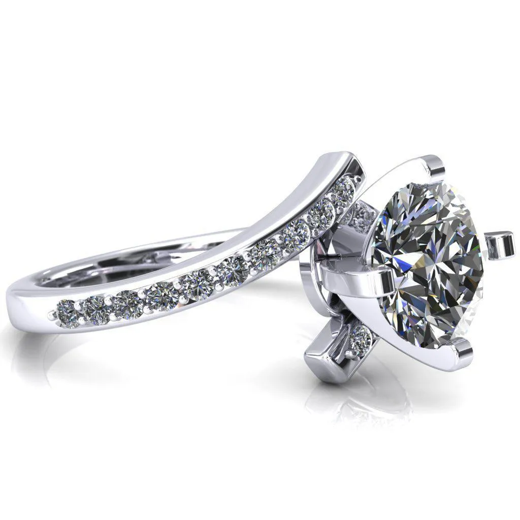 Orianna Round Center Stone 4 Prong 1/2 Eternity Bypass Shank Engagement Ring