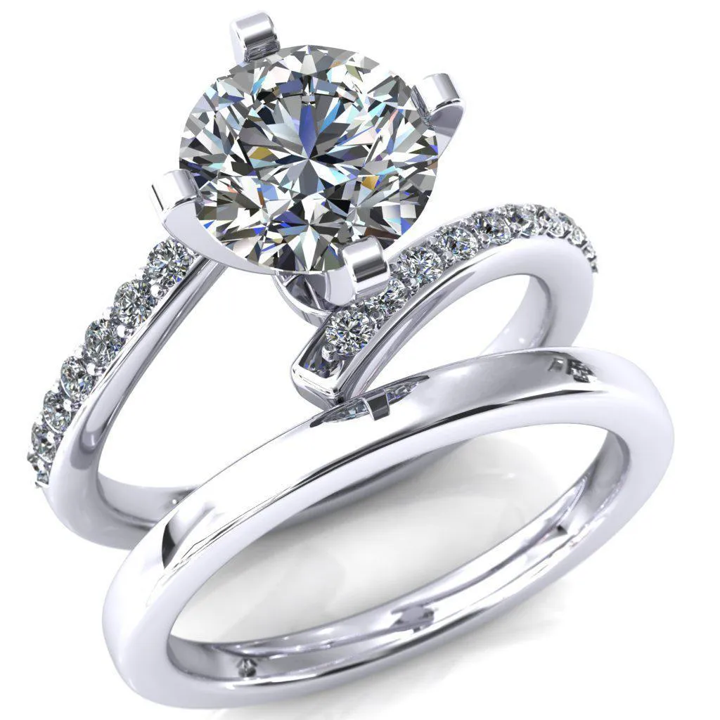Orianna Round Center Stone 4 Prong 1/2 Eternity Bypass Shank Engagement Ring