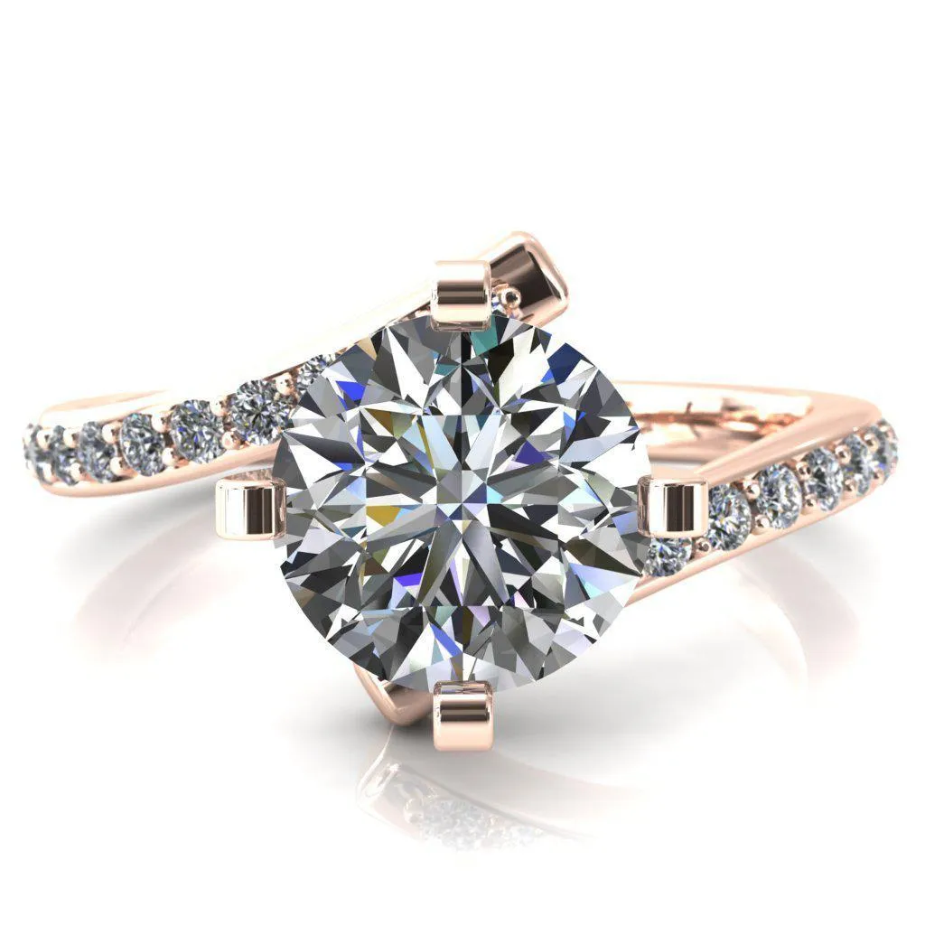 Orianna Round Center Stone 4 Prong 1/2 Eternity Bypass Shank Engagement Ring